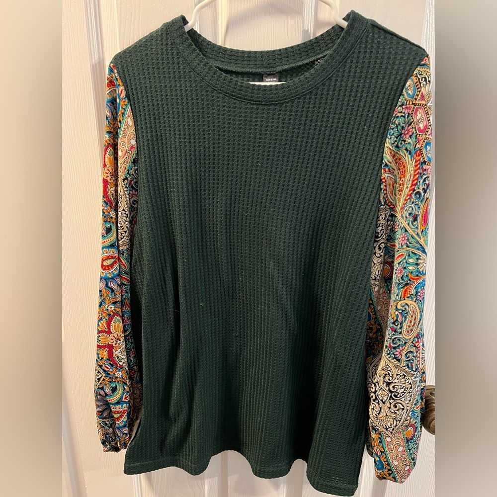 SHEIN Dark Green Waffle Knit Top